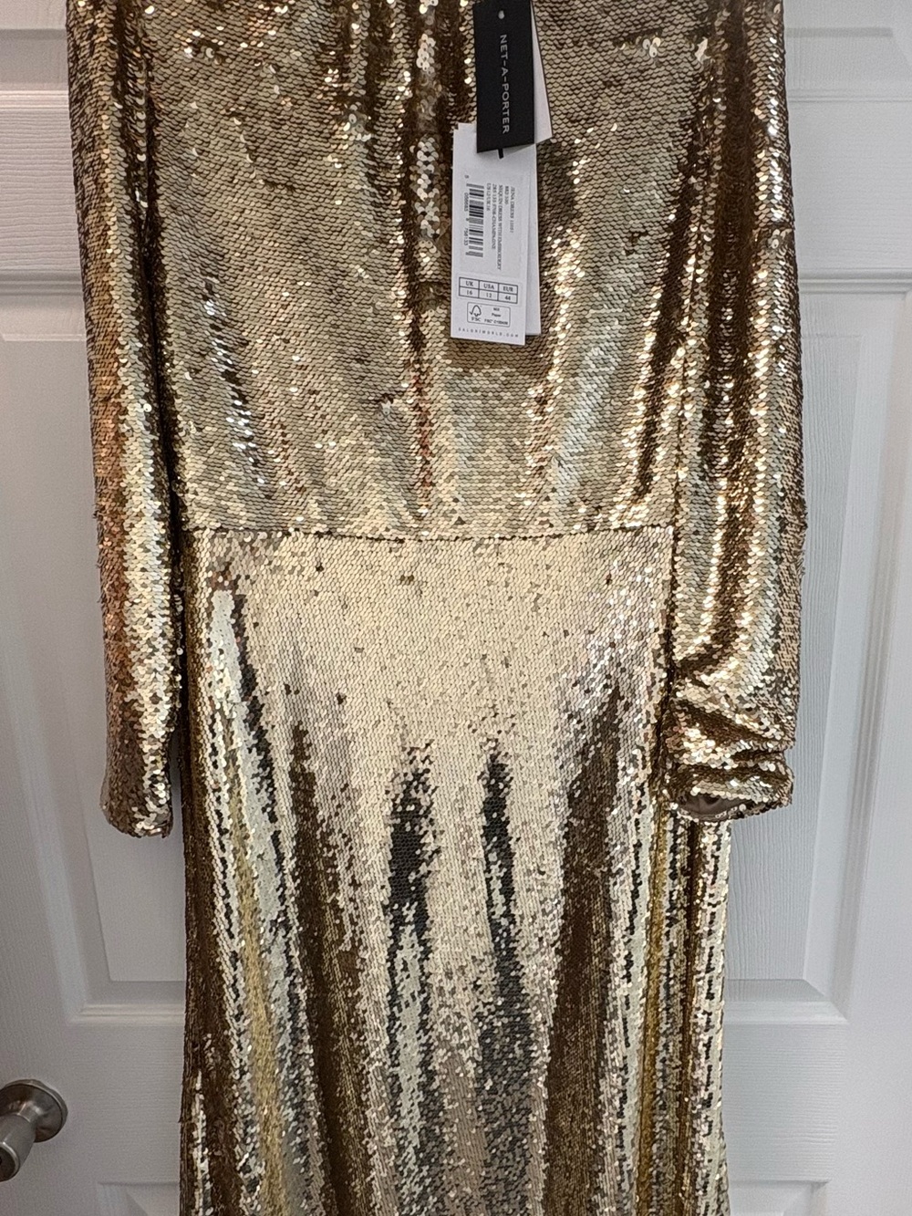 SALONI Gold Sequin Long Sleeve Gown